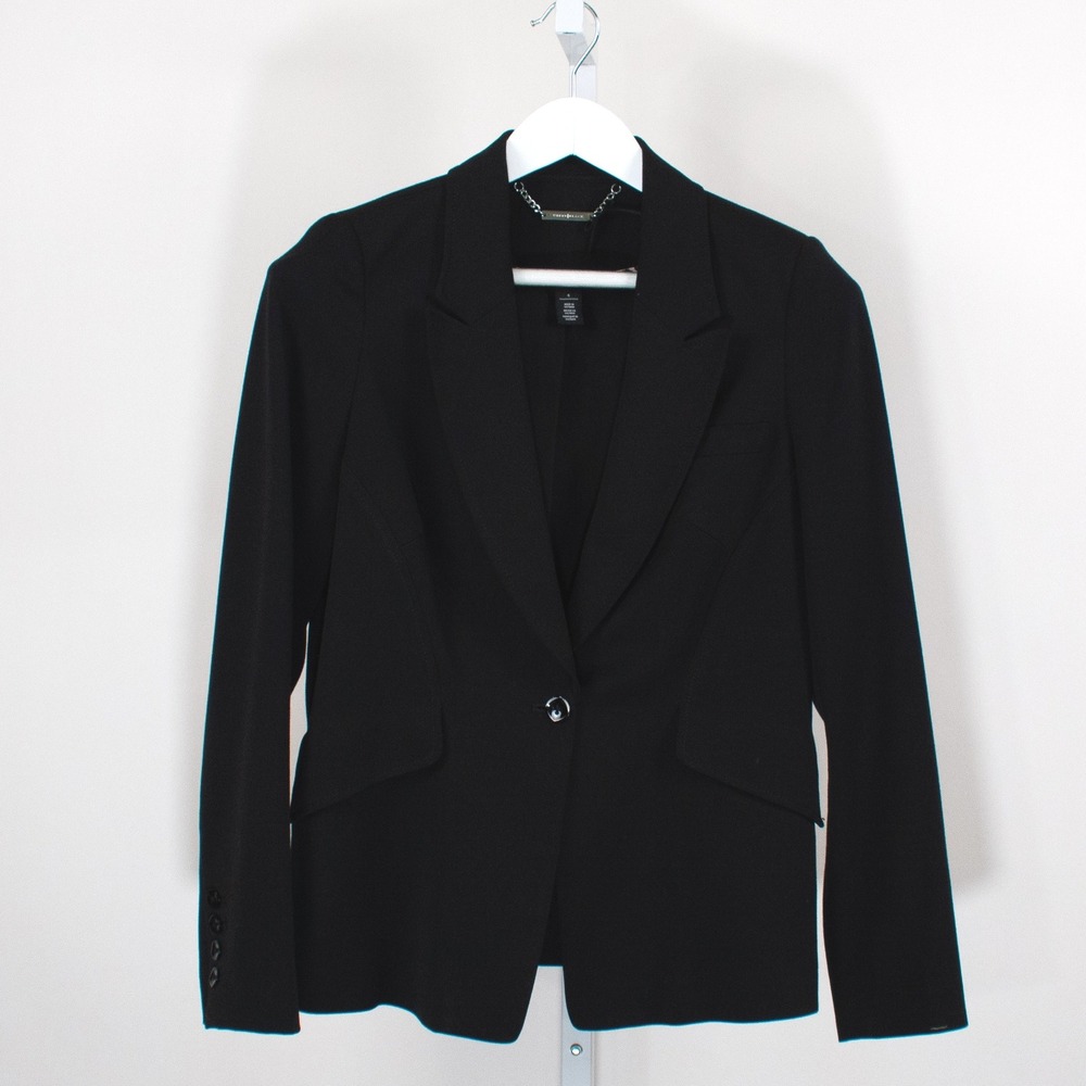 White House‎ Black Market Black One Button Blazer Suit Jacket Size 4